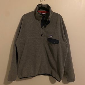 Grey Patagonia Pullover with Blue and Red Accents